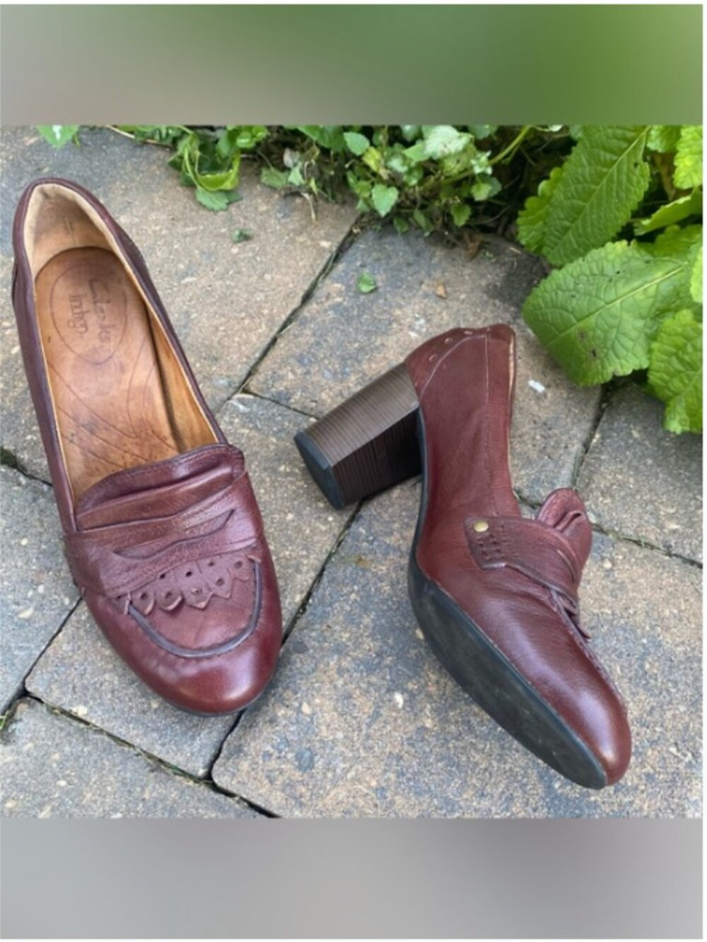 Clarks Indigo Oxblood Leather Kiltie Loafer Heels Size 8 Fall Sale